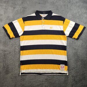 Ecko Unltd Polo Shirt Men's Small Yellow Navy White Striped Short Sleeve Rhino